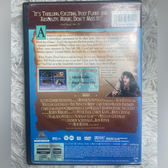 The Princess Bride (DVD, 2001) - Classic 80s Film - Cary Elwes, Mandy Patinkin - Picture 2 of 3